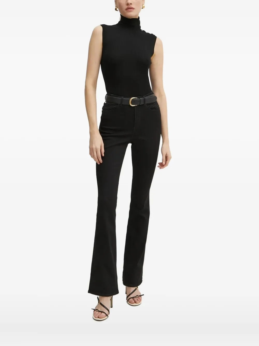 BOSS ribbed high-neck sleeveless top Zwart
