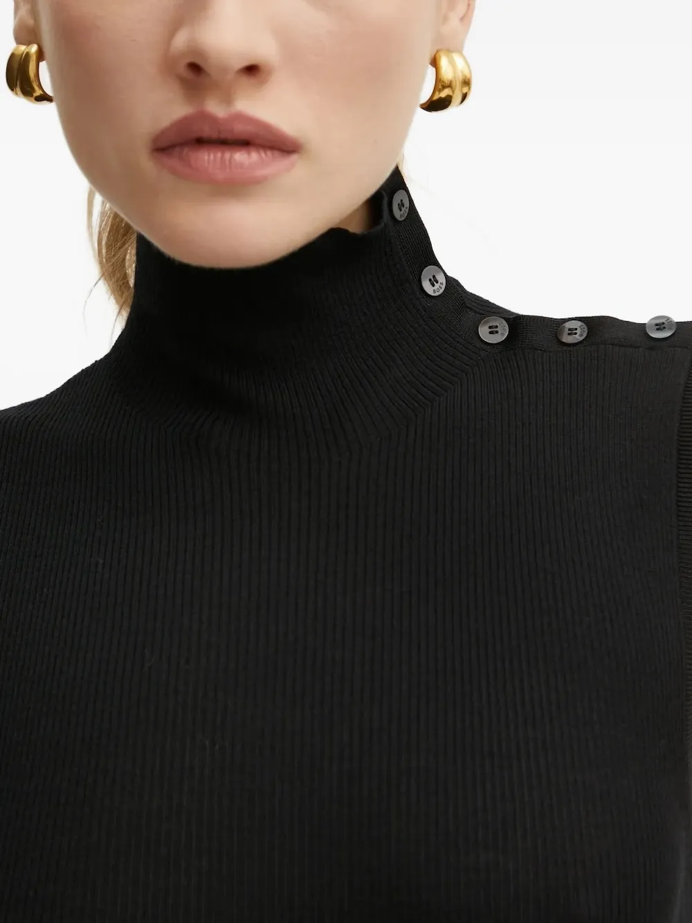 BOSS ribbed high-neck sleeveless top Zwart