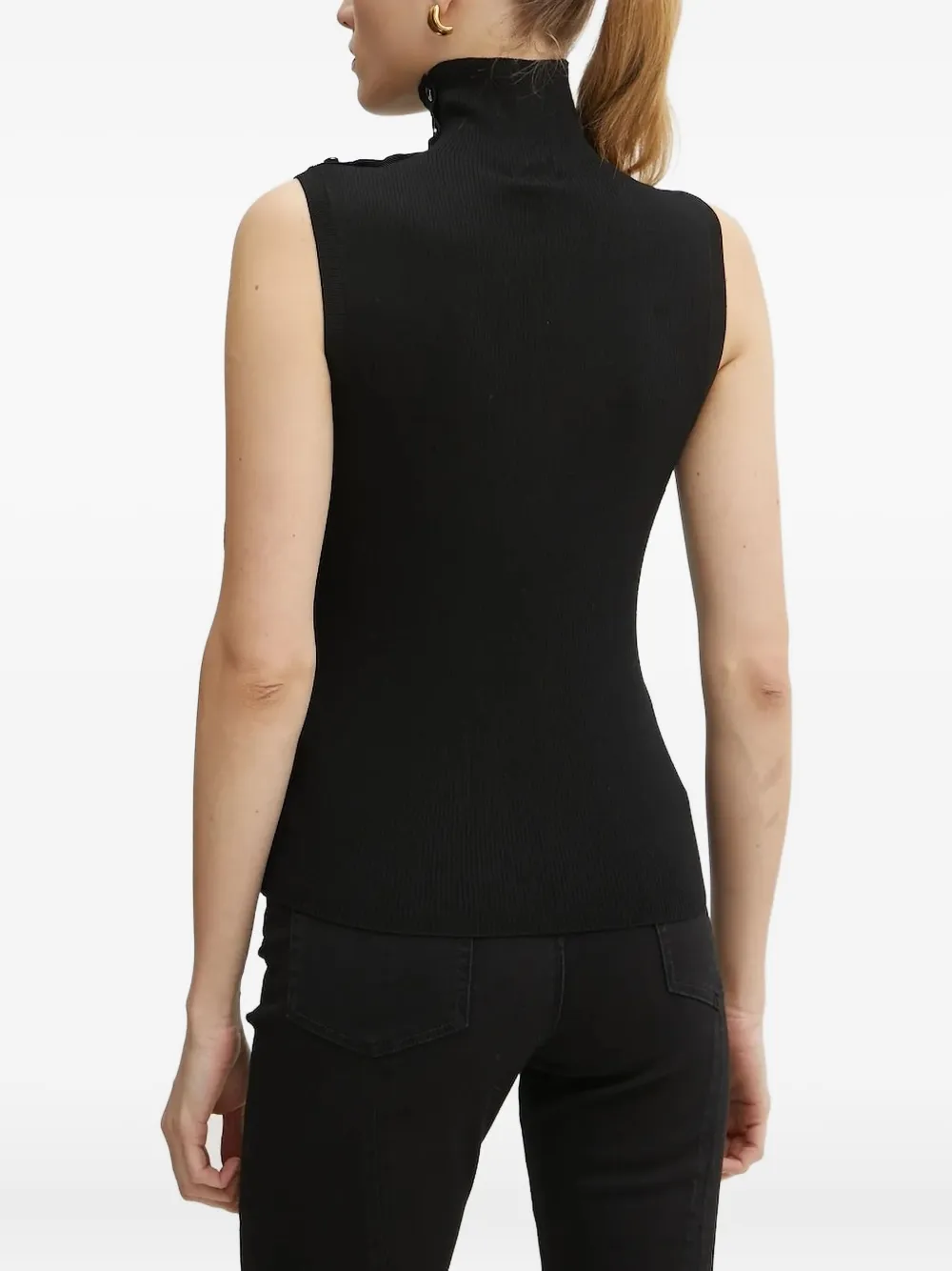 BOSS ribbed high-neck sleeveless top Zwart