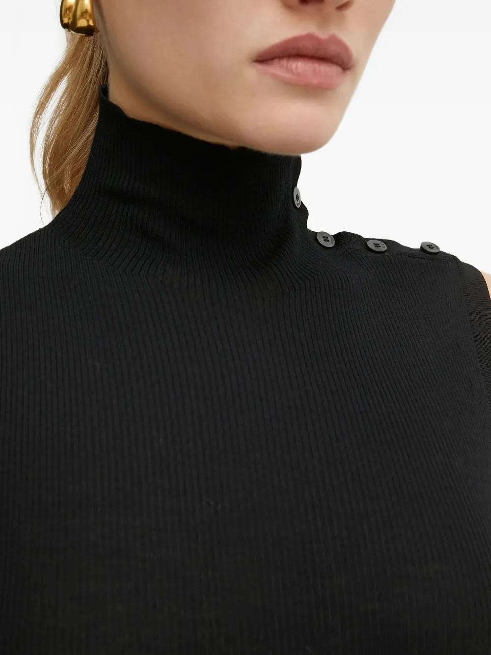 BOSS ribbed high-neck sleeveless top Zwart