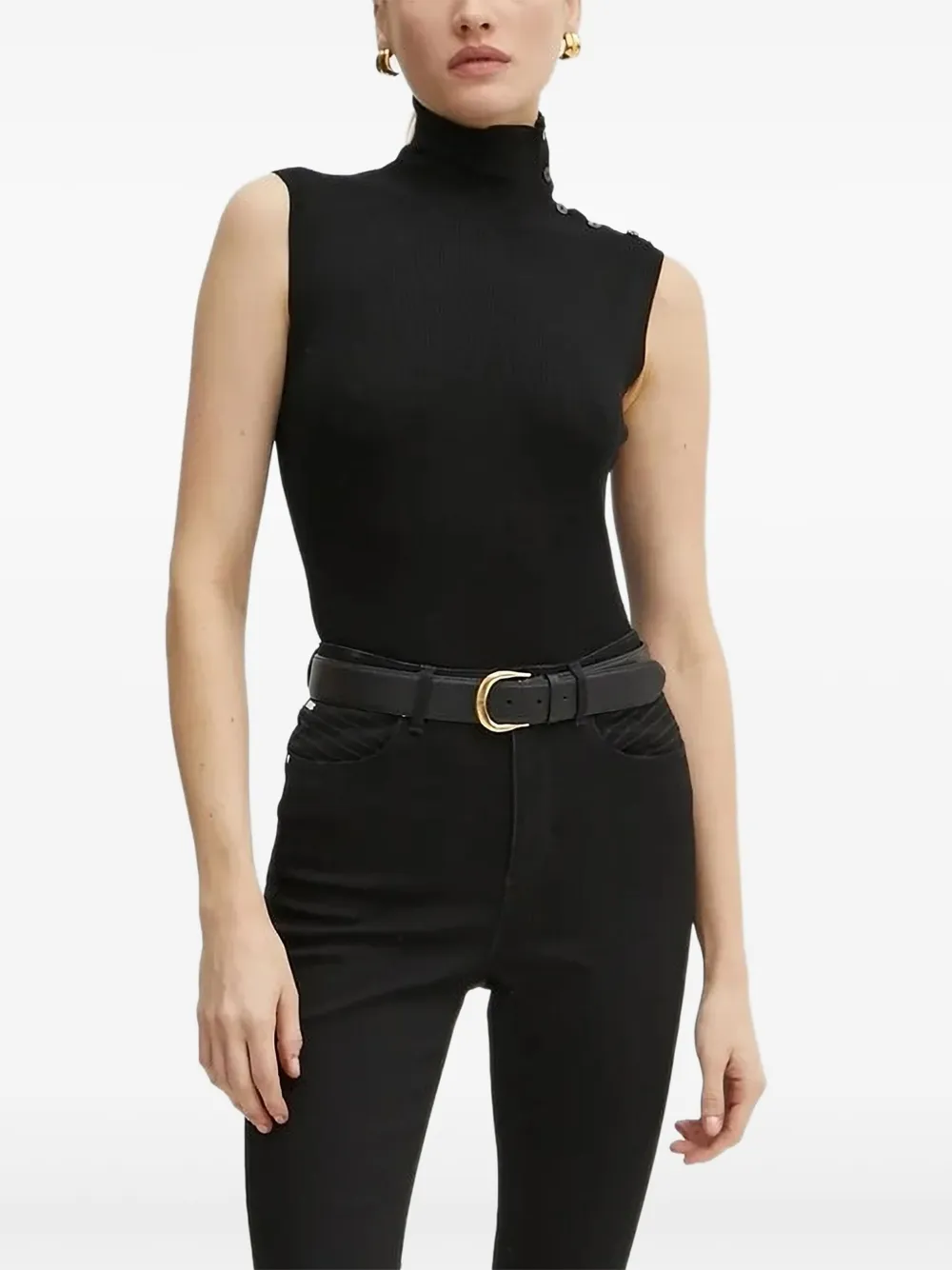 BOSS ribbed high-neck sleeveless top Zwart
