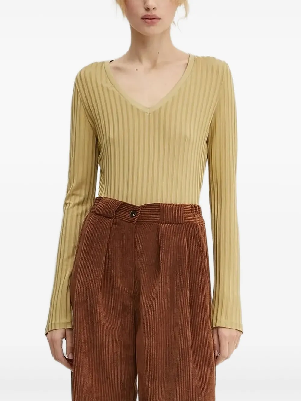 BOSS ribbed V-neck top | Yellow | Image 1