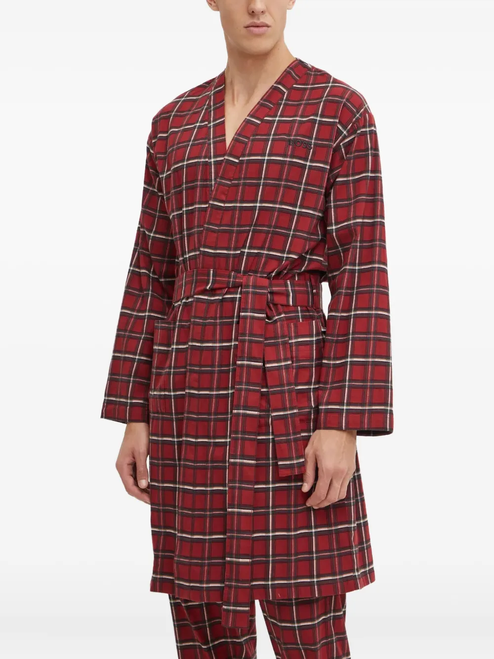 BOSS Geruite badjas Rood