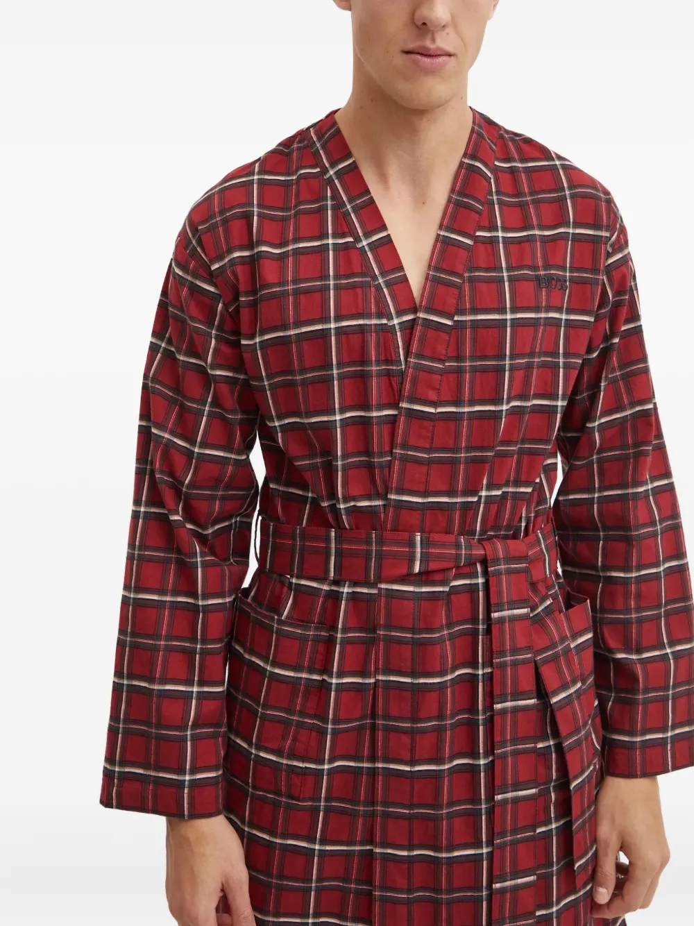 BOSS Geruite badjas Rood