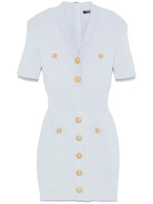 Balmain Women's Button-Accented Knit Minidress - Blanc - Size 10