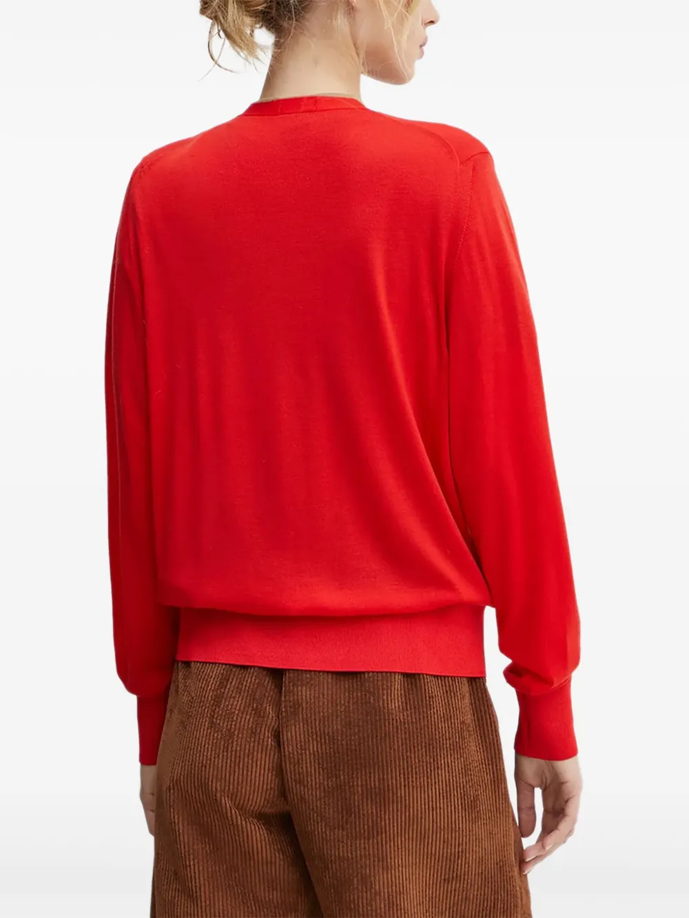 Hugo Boss V-neck Knitted Cardigan In Virgin Wool In Red