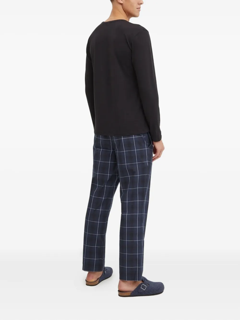 BOSS Geruite pyjama met streepdetail Zwart