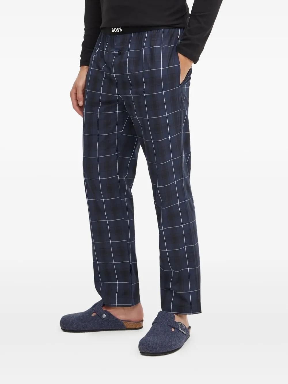 BOSS Geruite pyjama met streepdetail Zwart