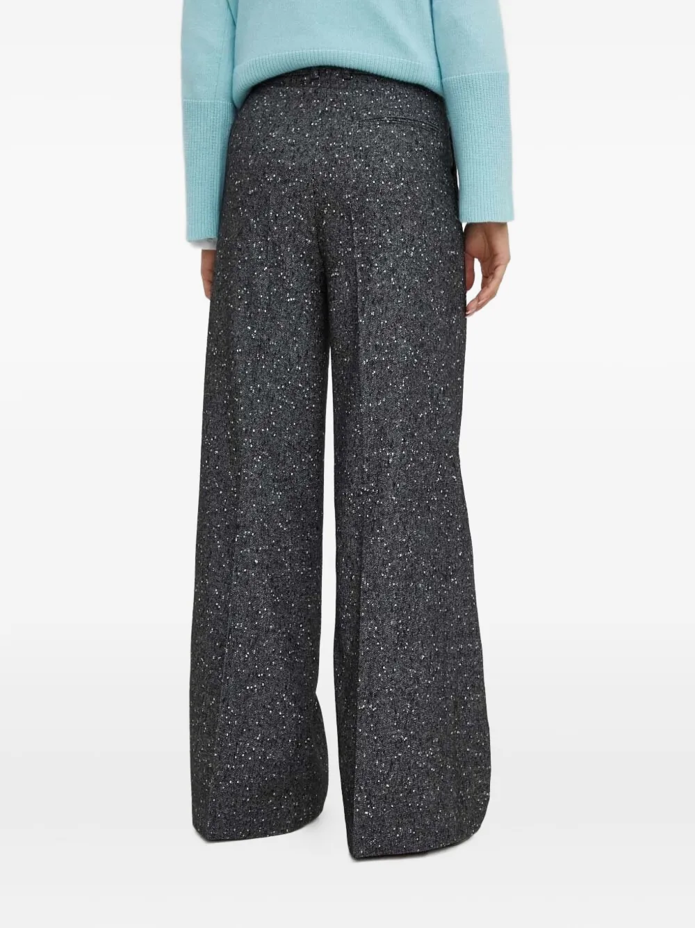 BOSS Broek met wijde pijpen en gespikkeld patroon Zwart