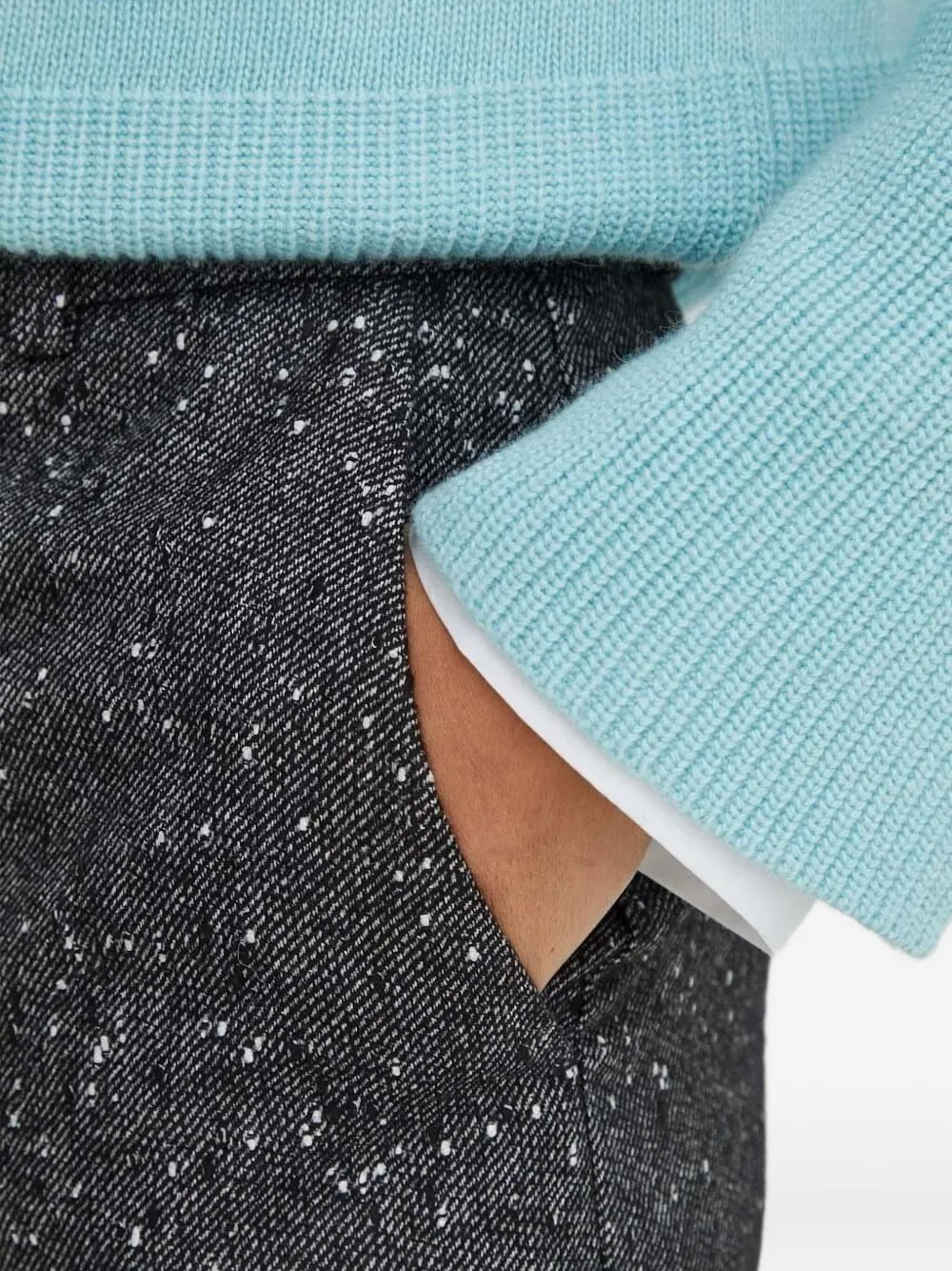 BOSS Broek met wijde pijpen en gespikkeld patroon Zwart
