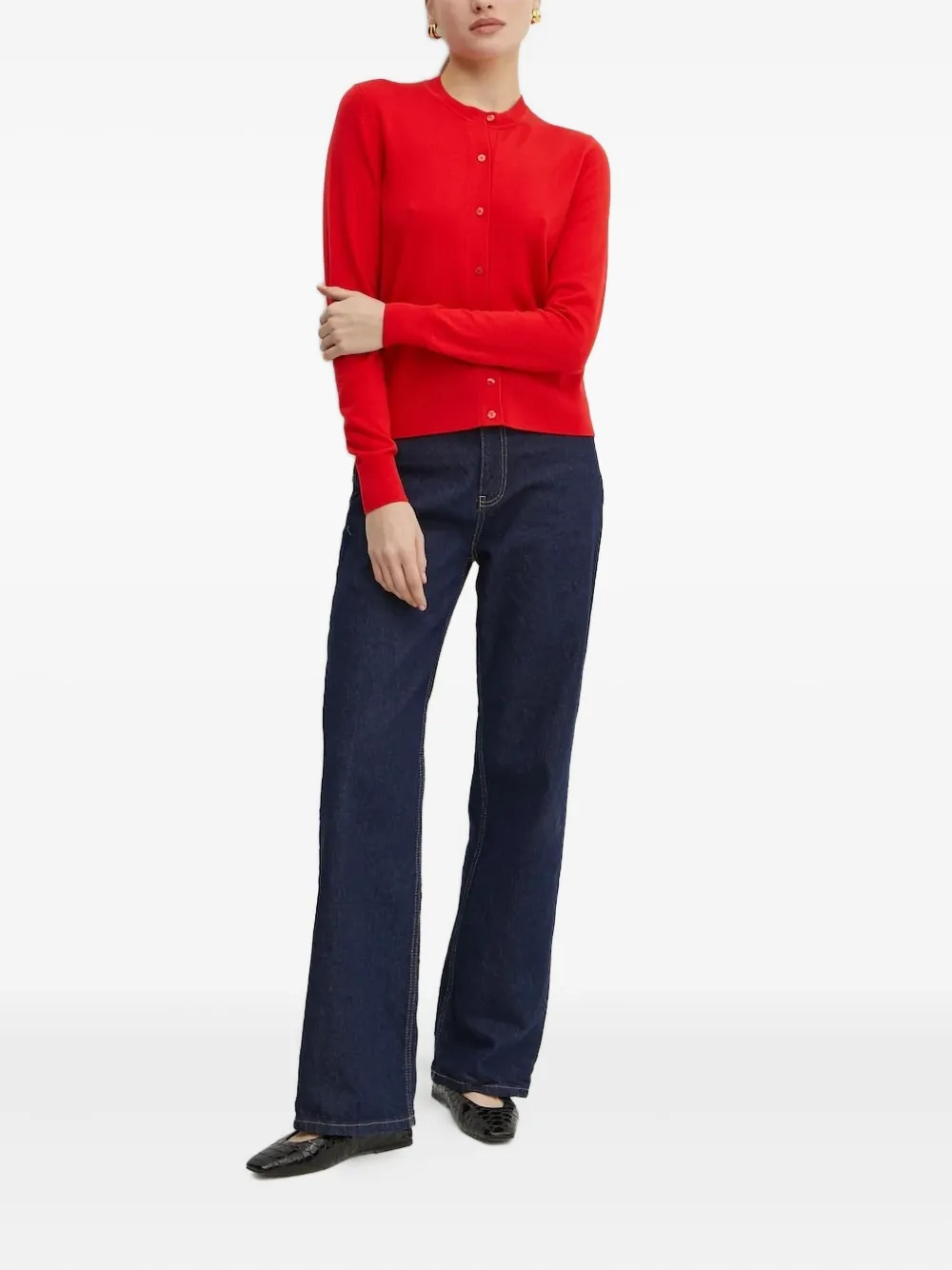 Hugo Boss Round-neck Buttoned Cardigan In Red