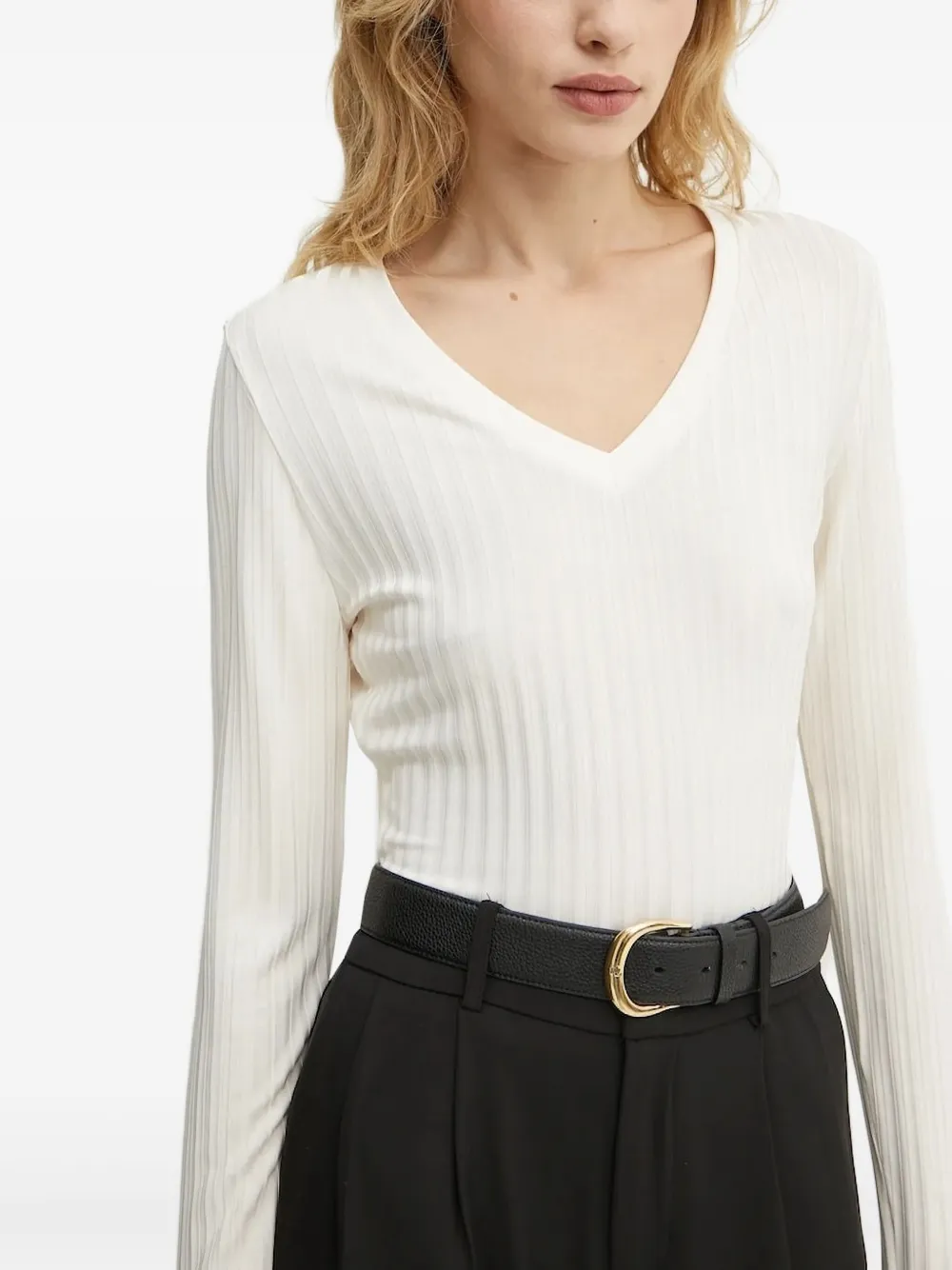 Hugo Boss Ribbed V-neck Top In White