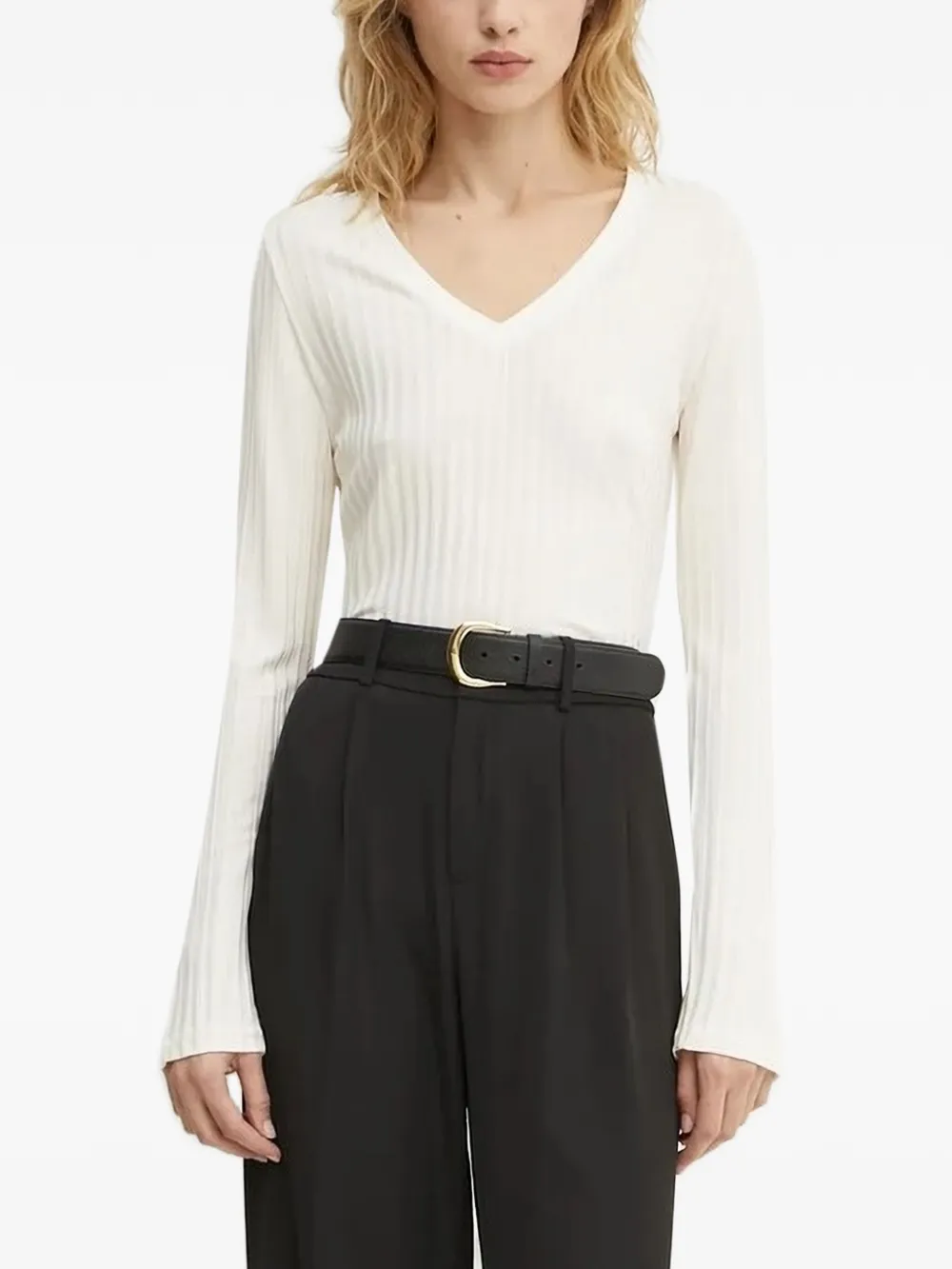 Hugo Boss Ribbed V-neck Top In White