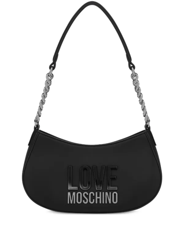 LOVE MOSCHINO レディースバッグ ブラック シルバーロゴ Love Moschino logo-lettering Shoulder Bag | Black | FARFETCH