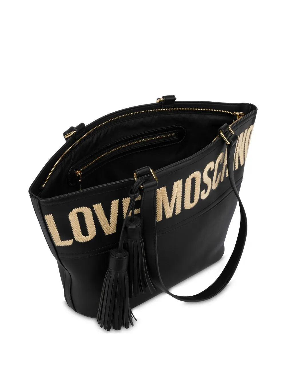 Love Moschino Schoudertas met geborduurd logo Zwart