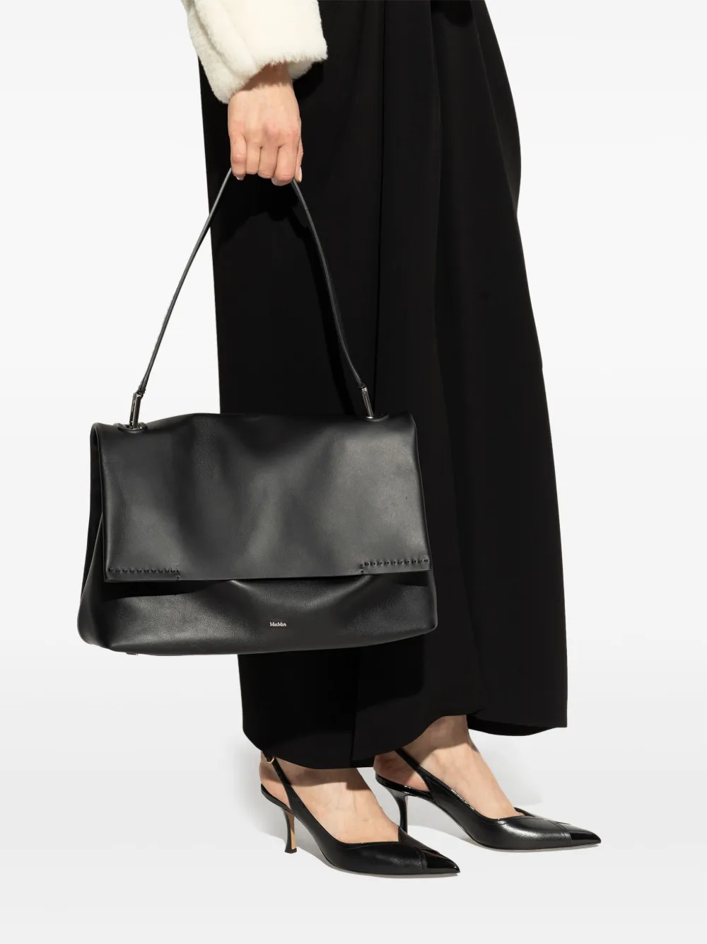 Max Mara Archetipo leren schoudertas Zwart