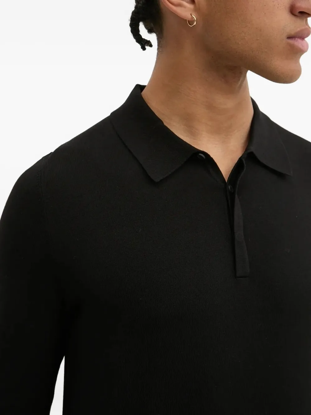 Hugo Boss Long-sleeve Polo-collar Sweater In Black