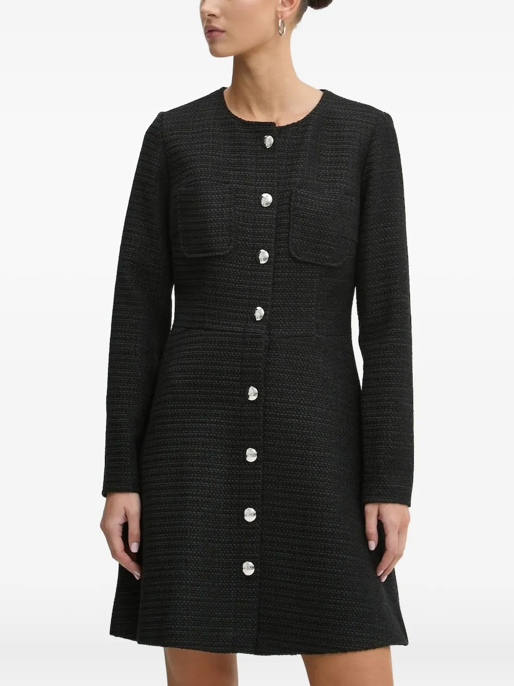 HUGO tweed button-front dress Zwart