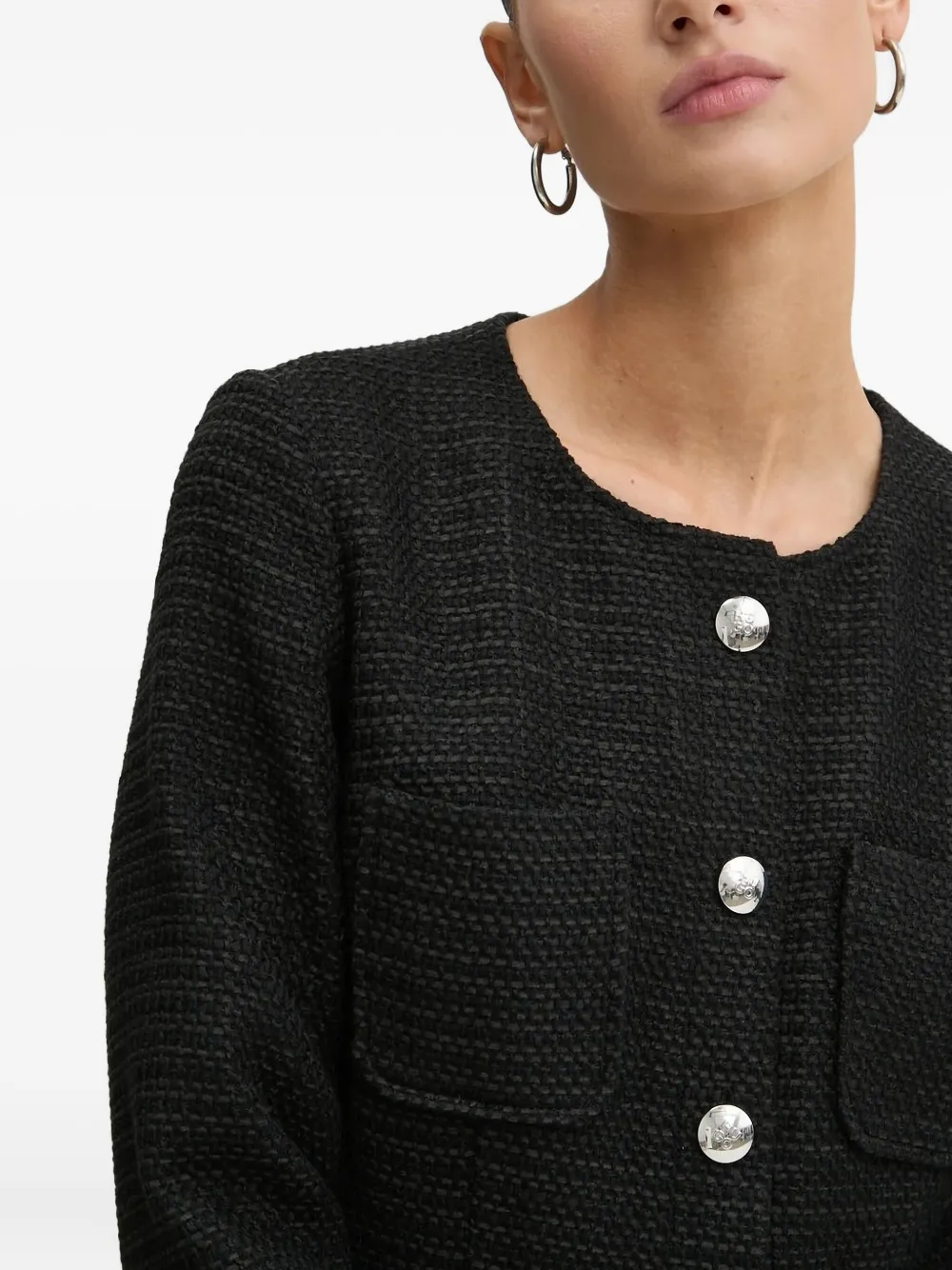 HUGO tweed button-front dress Zwart