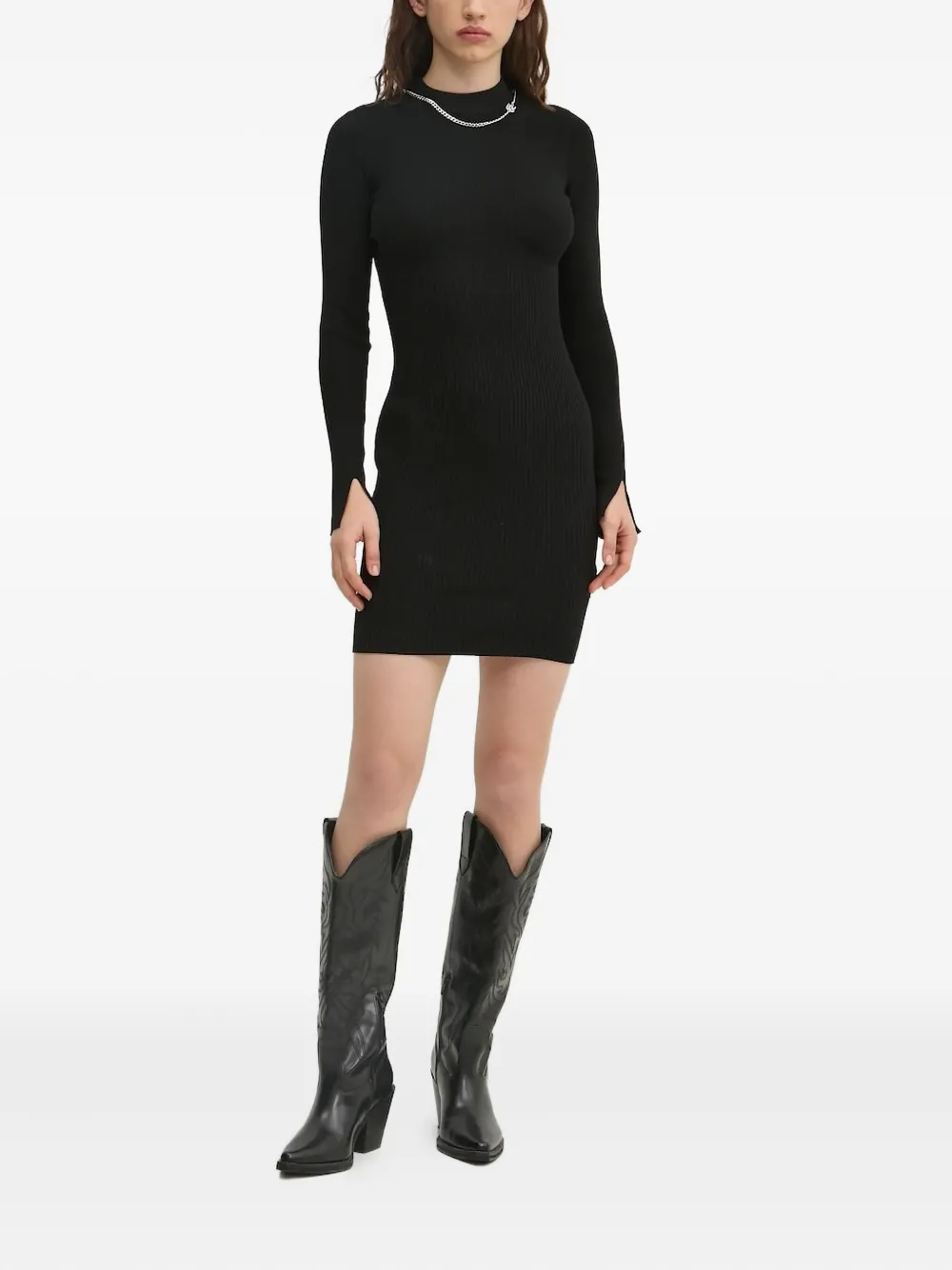 HUGO ribbed mini dress Zwart