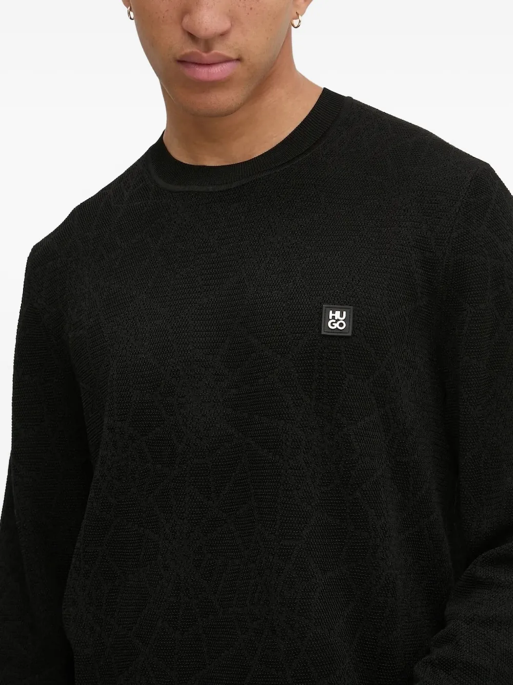 HUGO logo-patch sweater - Zwart