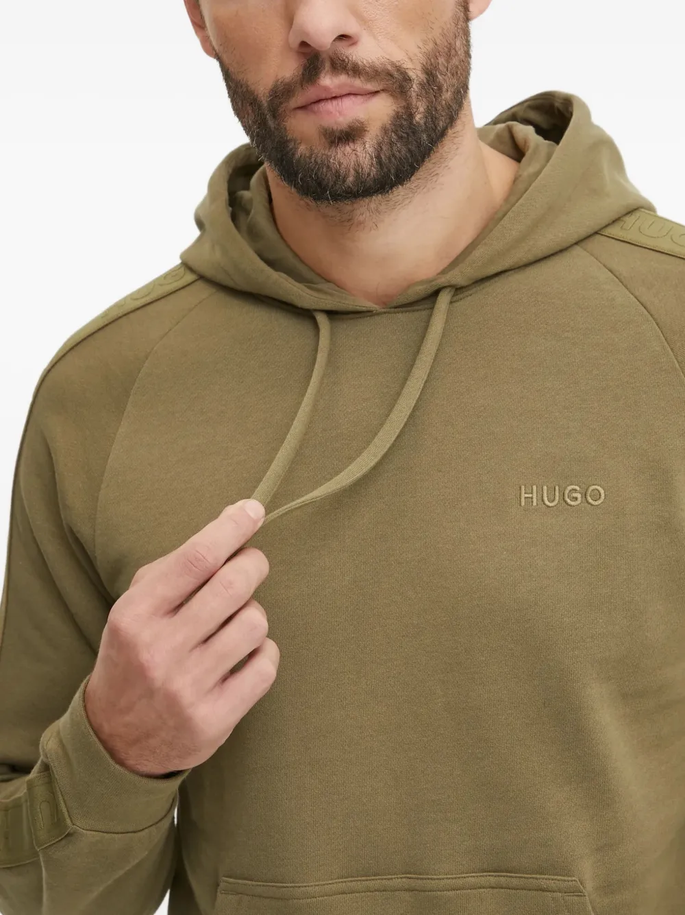 Hugo Boss Logo-embroidered Hoodie In Green