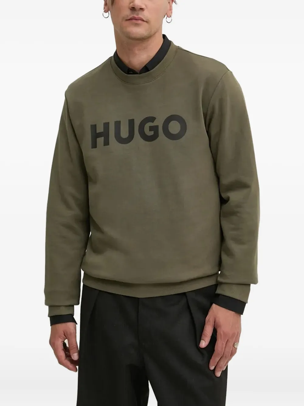 HUGO Sweater met logoprint Groen