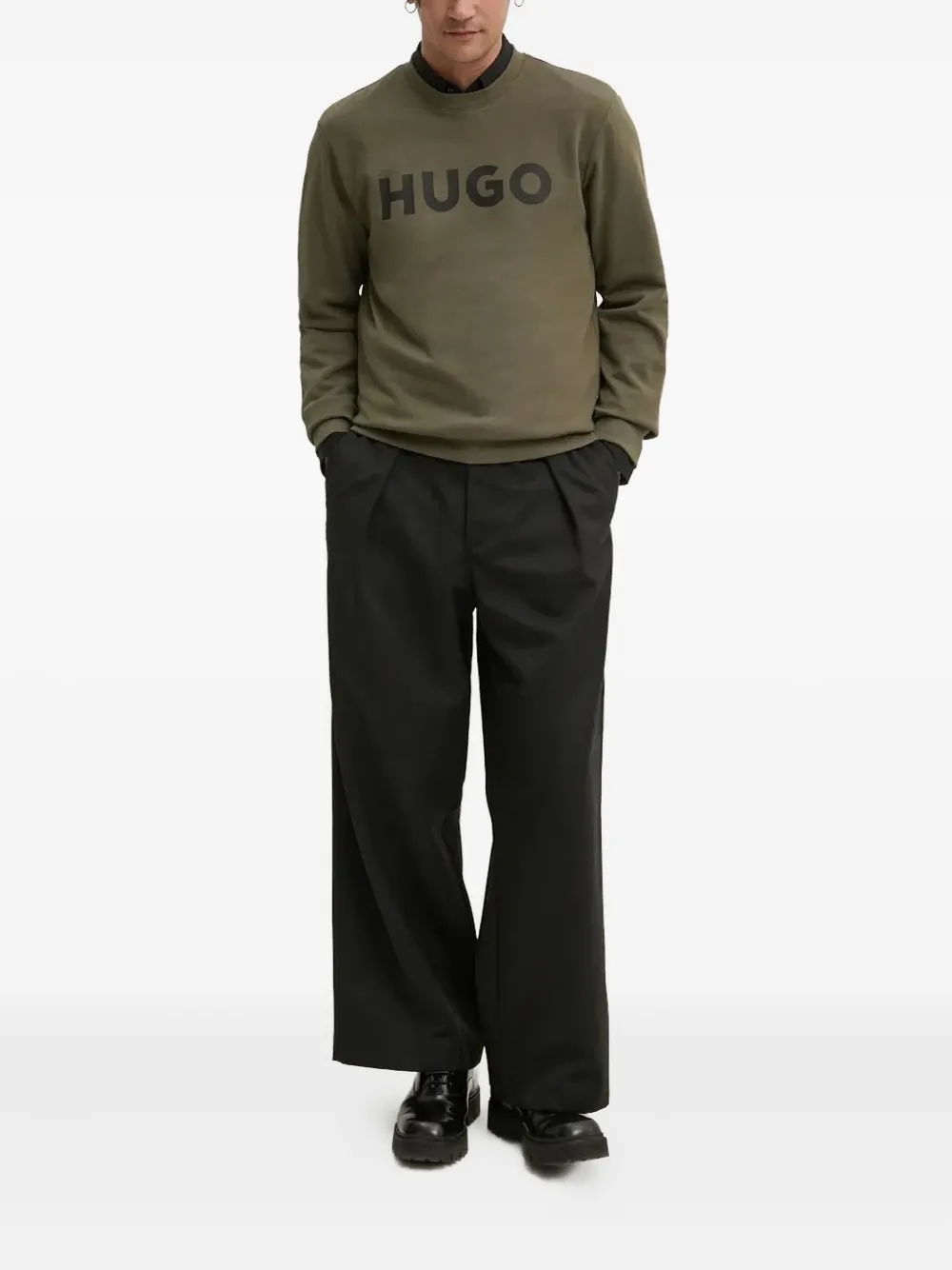 HUGO Sweater met logoprint - Groen