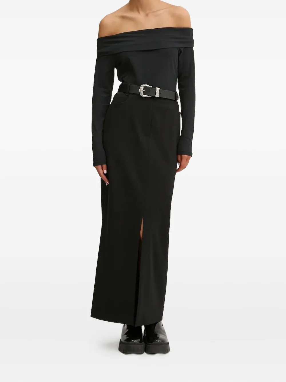 Hugo Boss Split-front Long Skirt In Black