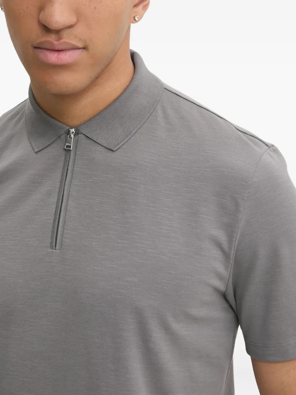 Hugo Boss Zip-neck Polo Shirt In Gray