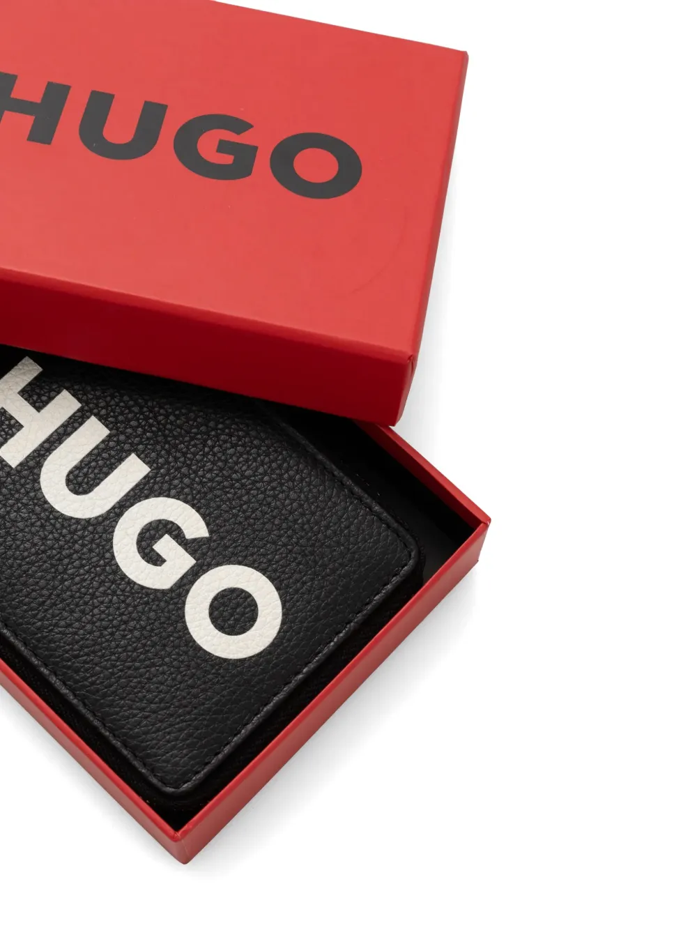 HUGO Leren portemonnee met logoprint Zwart