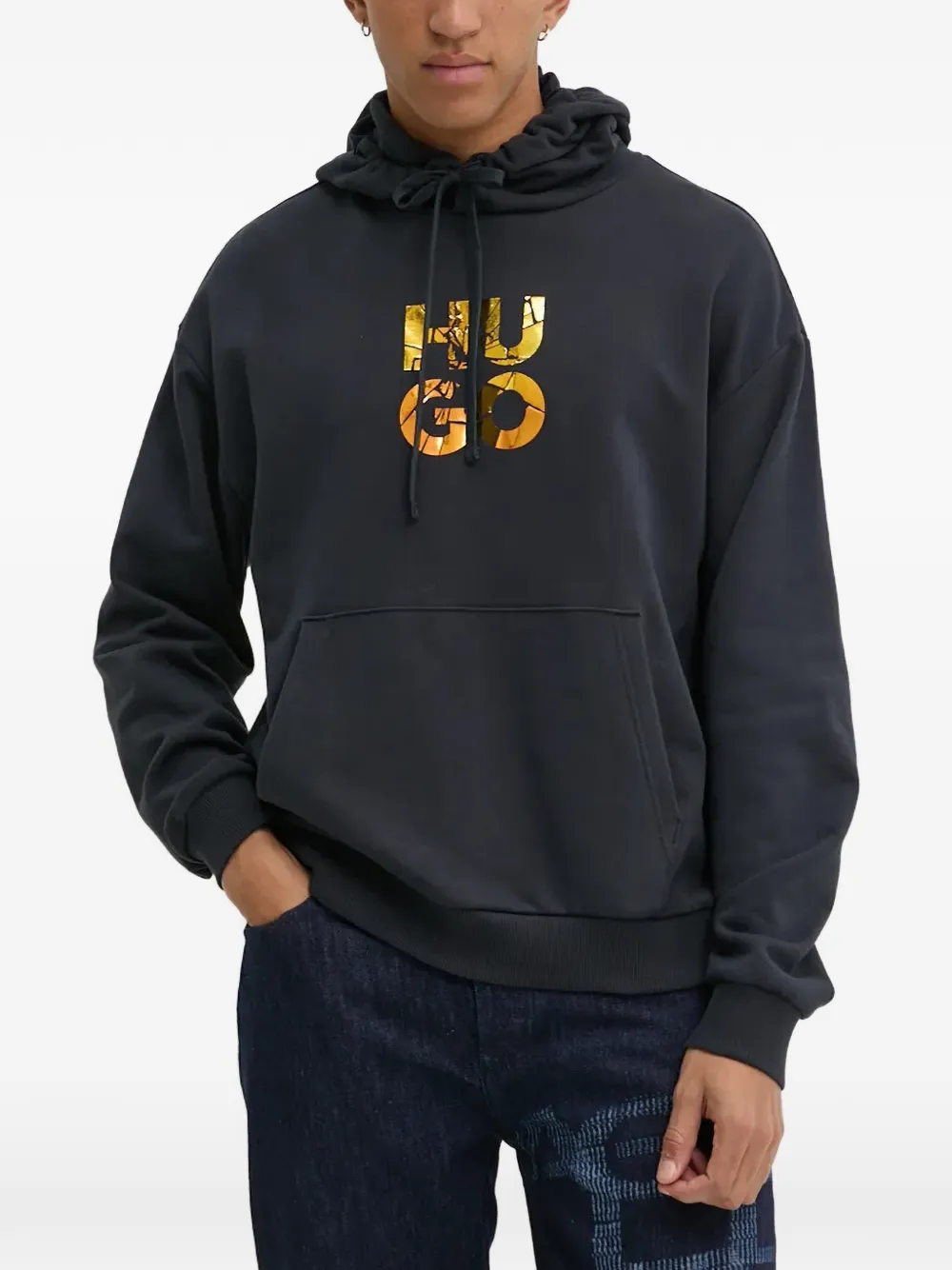 HUGO Diridood drawstring logo hoodie | Blue | Image 1