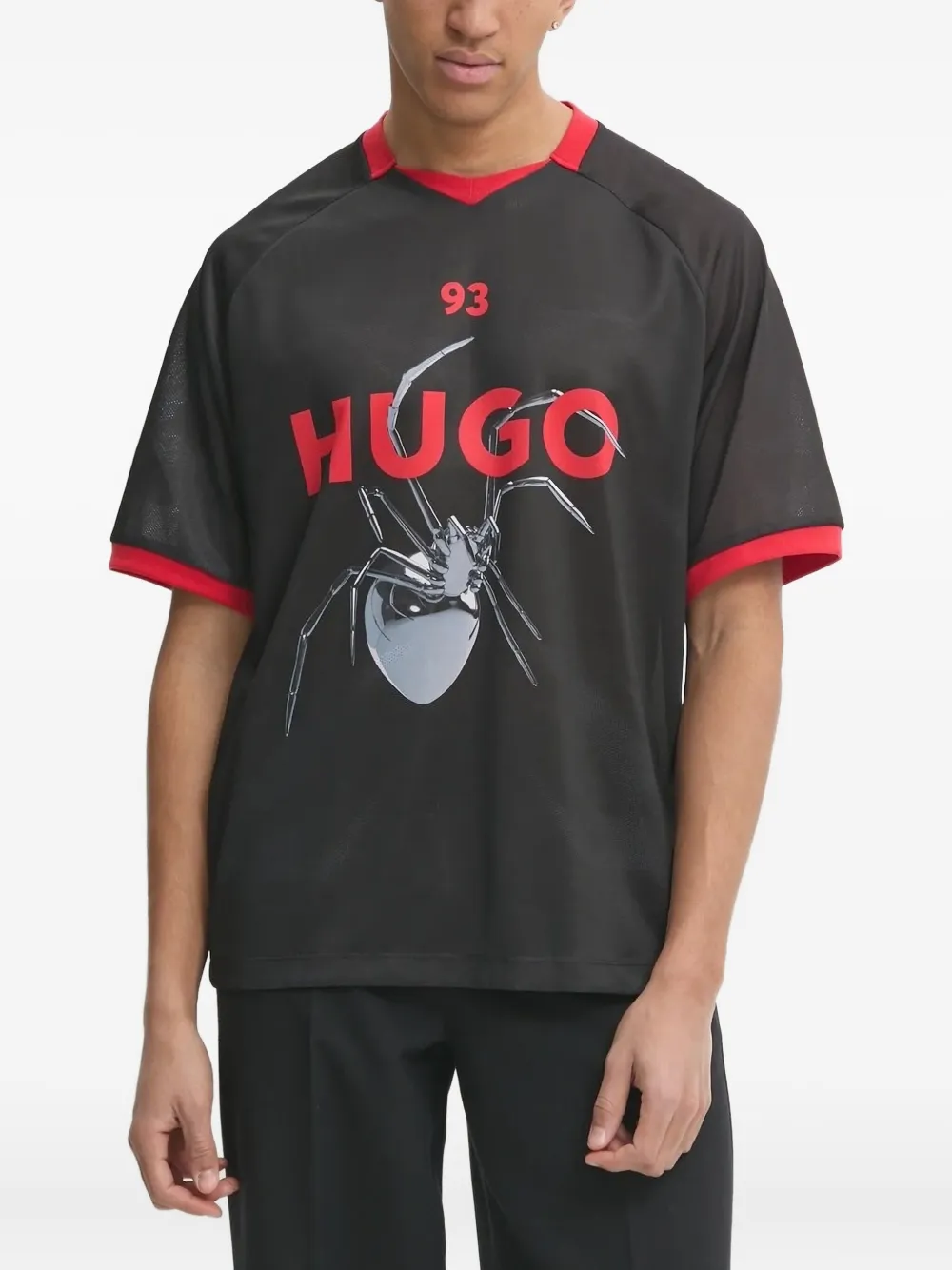 HUGO spider-print mesh T-shirt Zwart