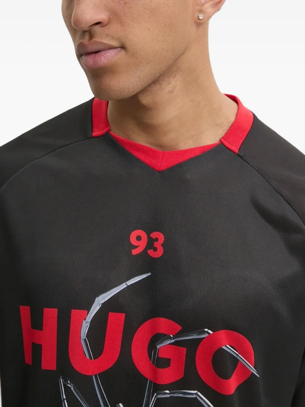 HUGO Mesh T-shirt met spinnenprint Zwart