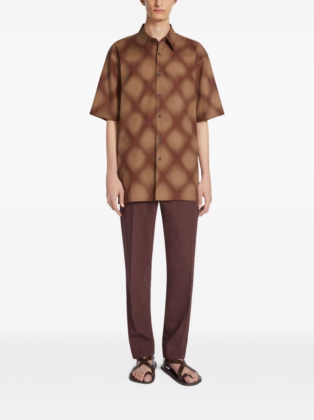 DRIES VAN NOTEN diamond-pattern shirt - Brown