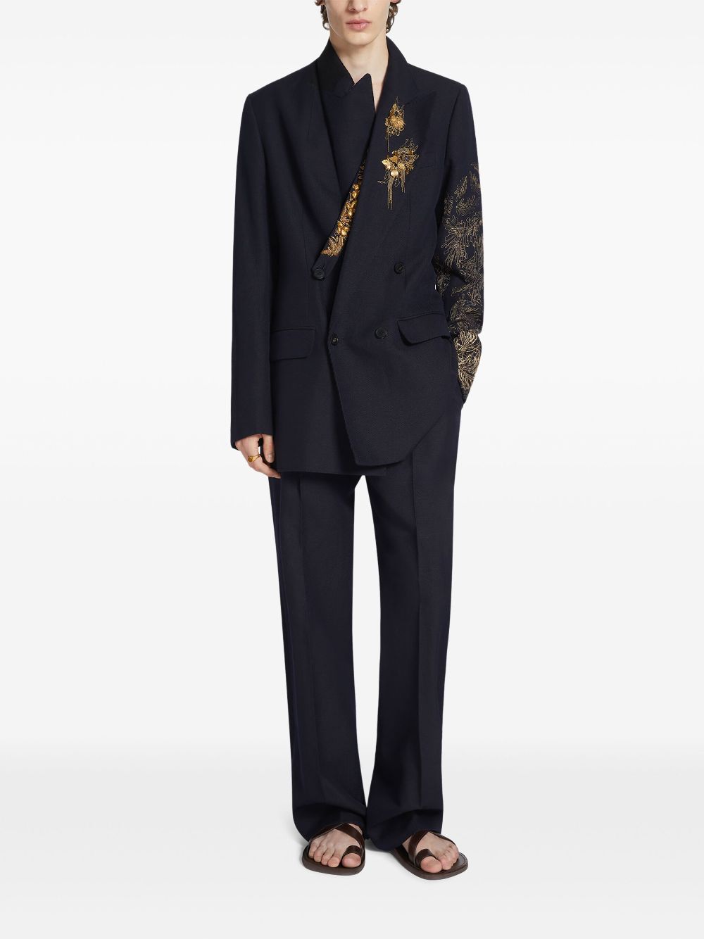 DRIES VAN NOTEN straight-leg wool trousers - Blauw