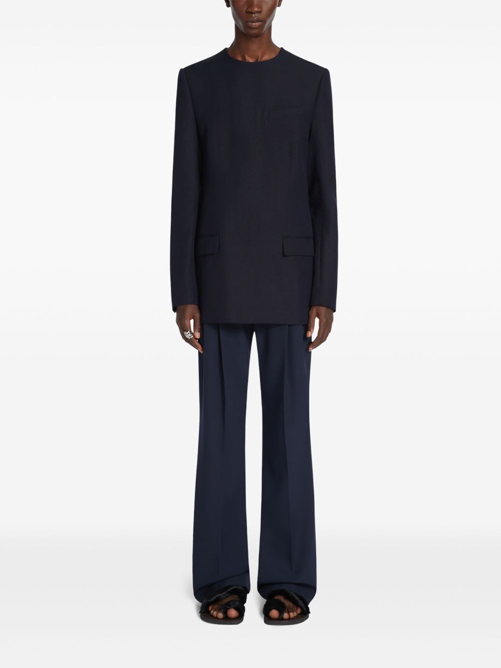 DRIES VAN NOTEN collarless tunic blazer - Blue