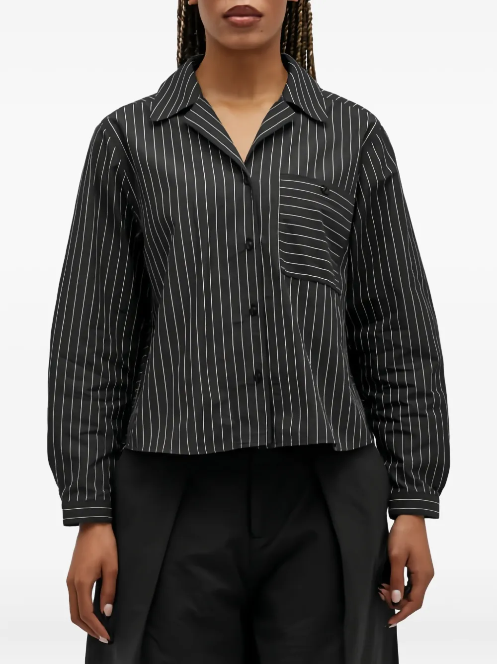 YMC pinstripe pleated shirt Zwart