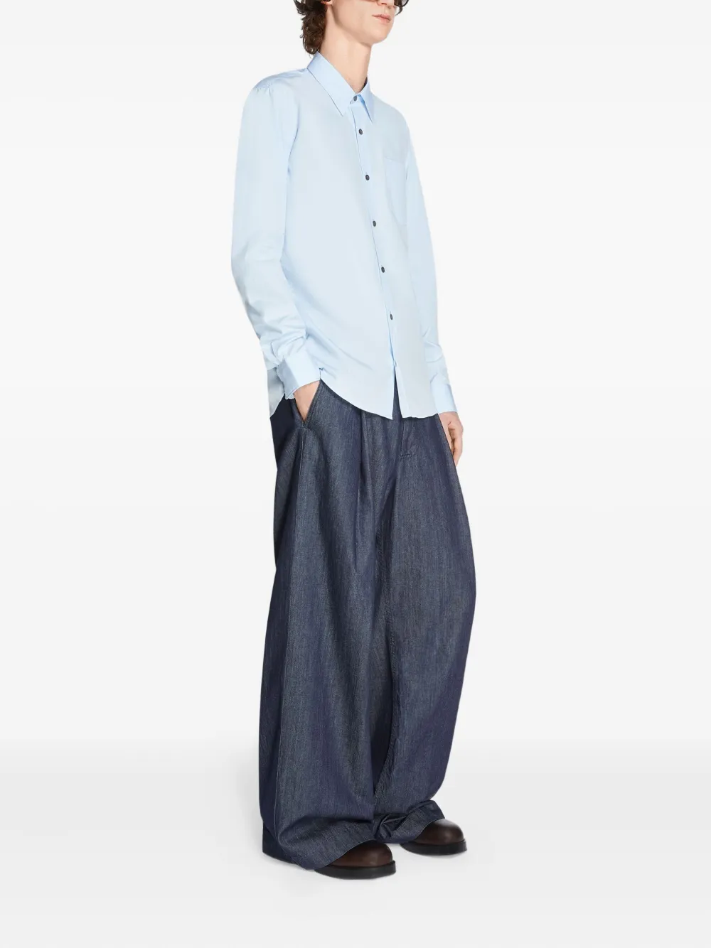 Dries Van Noten Cotton Poplin Shirt In Blue