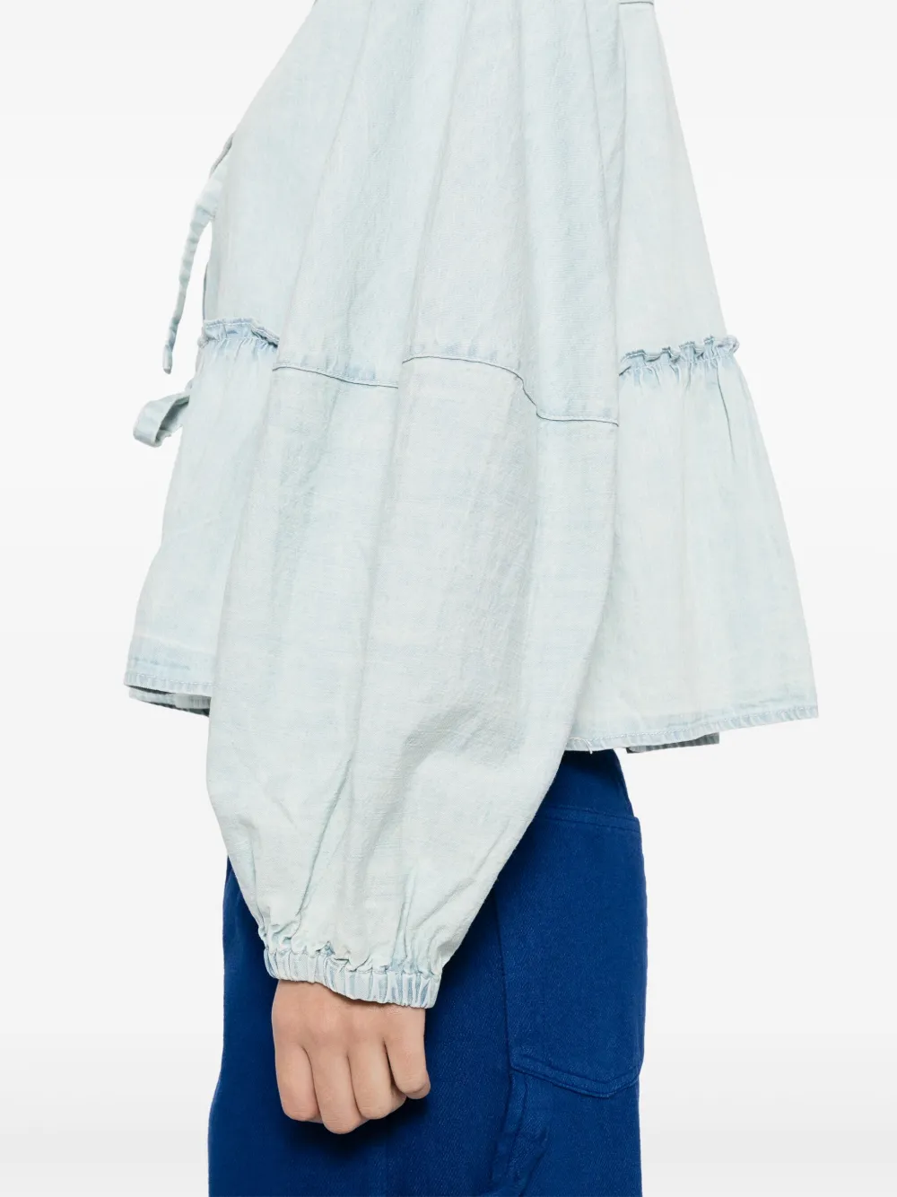 Shop Free People Denim Brunch Babe Blouse In Blue