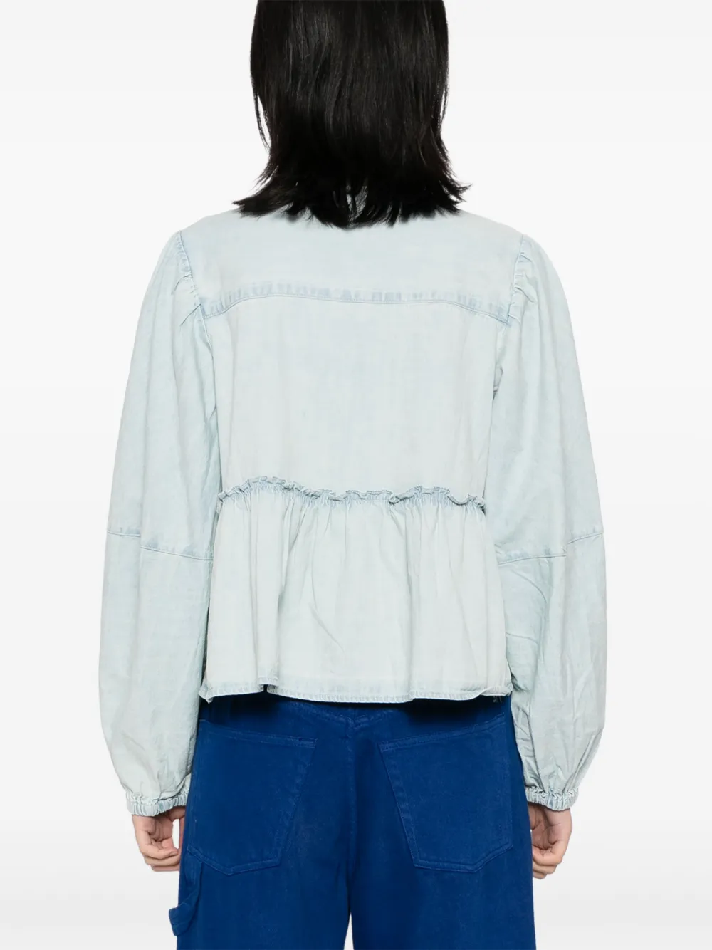 Shop Free People Denim Brunch Babe Blouse In Blue