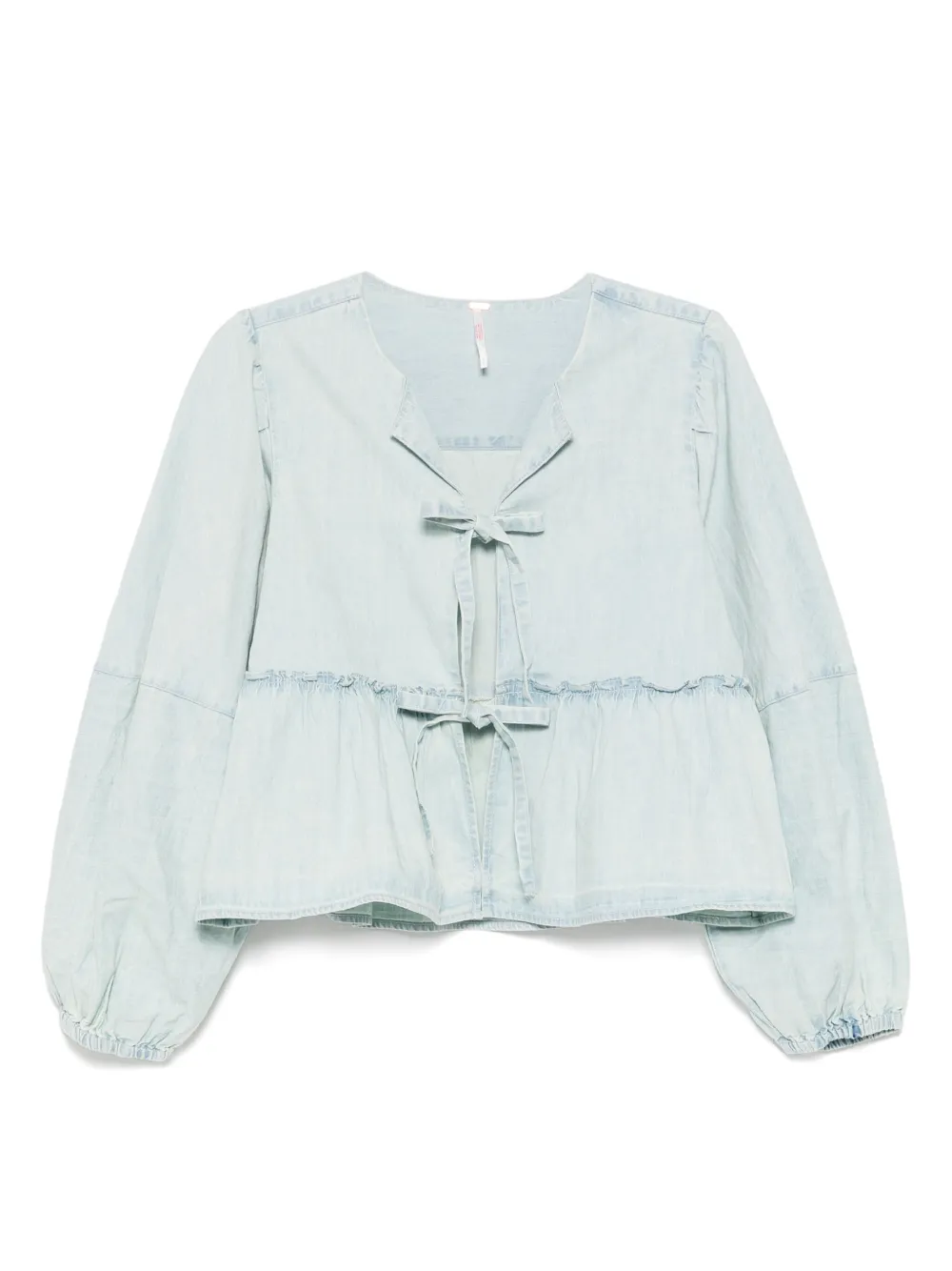 Shop Free People Denim Brunch Babe Blouse In Blue