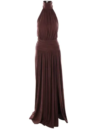 elisabetta franchi jewelled bow jersey maxi dress | Brown A-line wedding dress