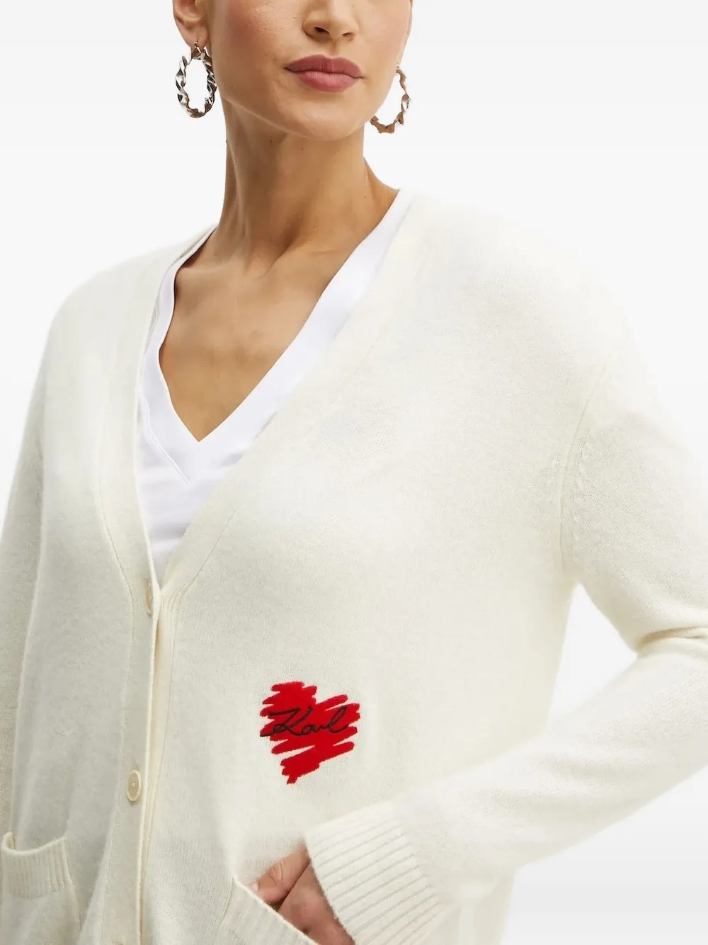 Karl Lagerfeld Heart-embroidered Cardigan In White