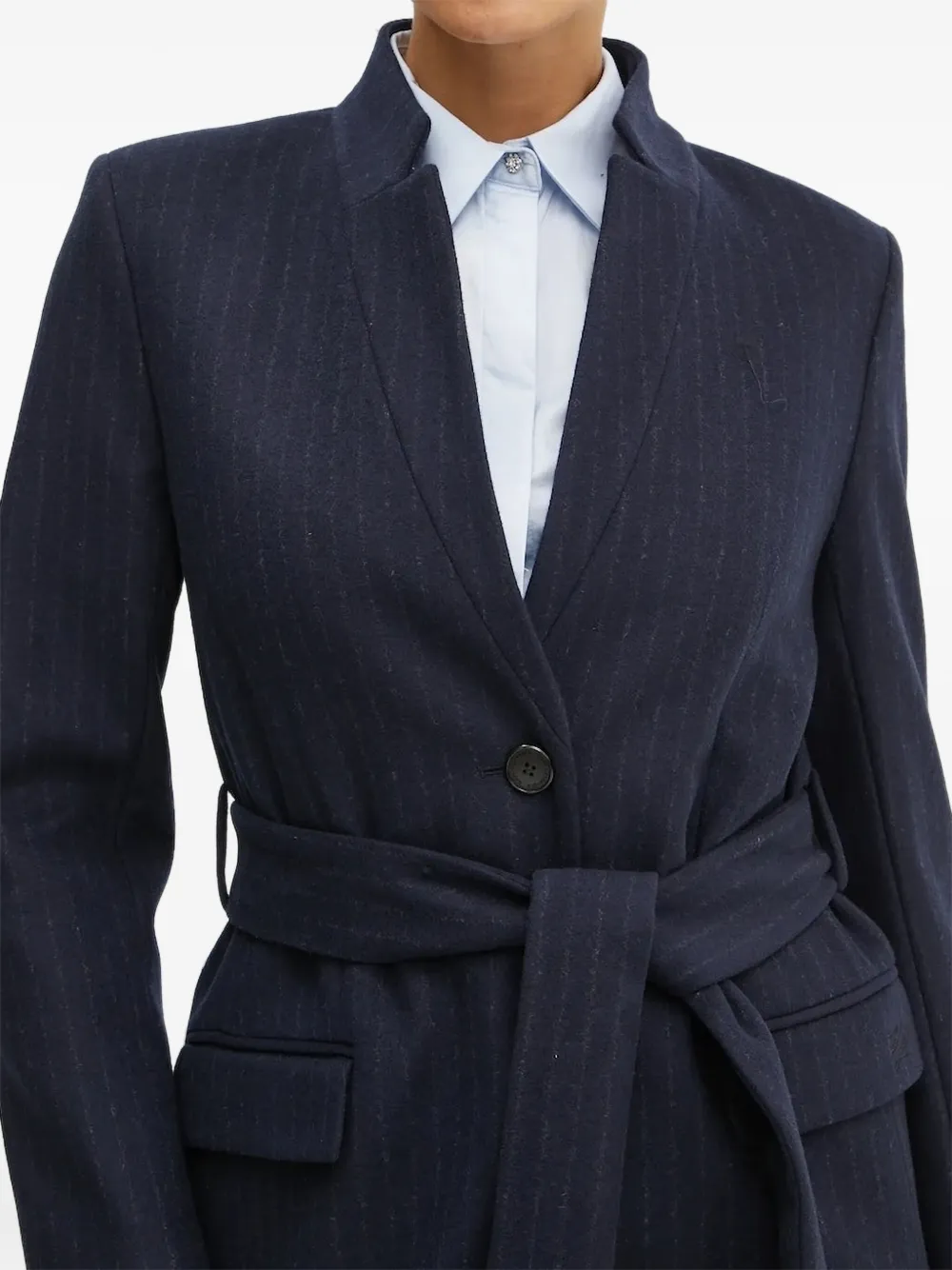 pinstripe belted coat