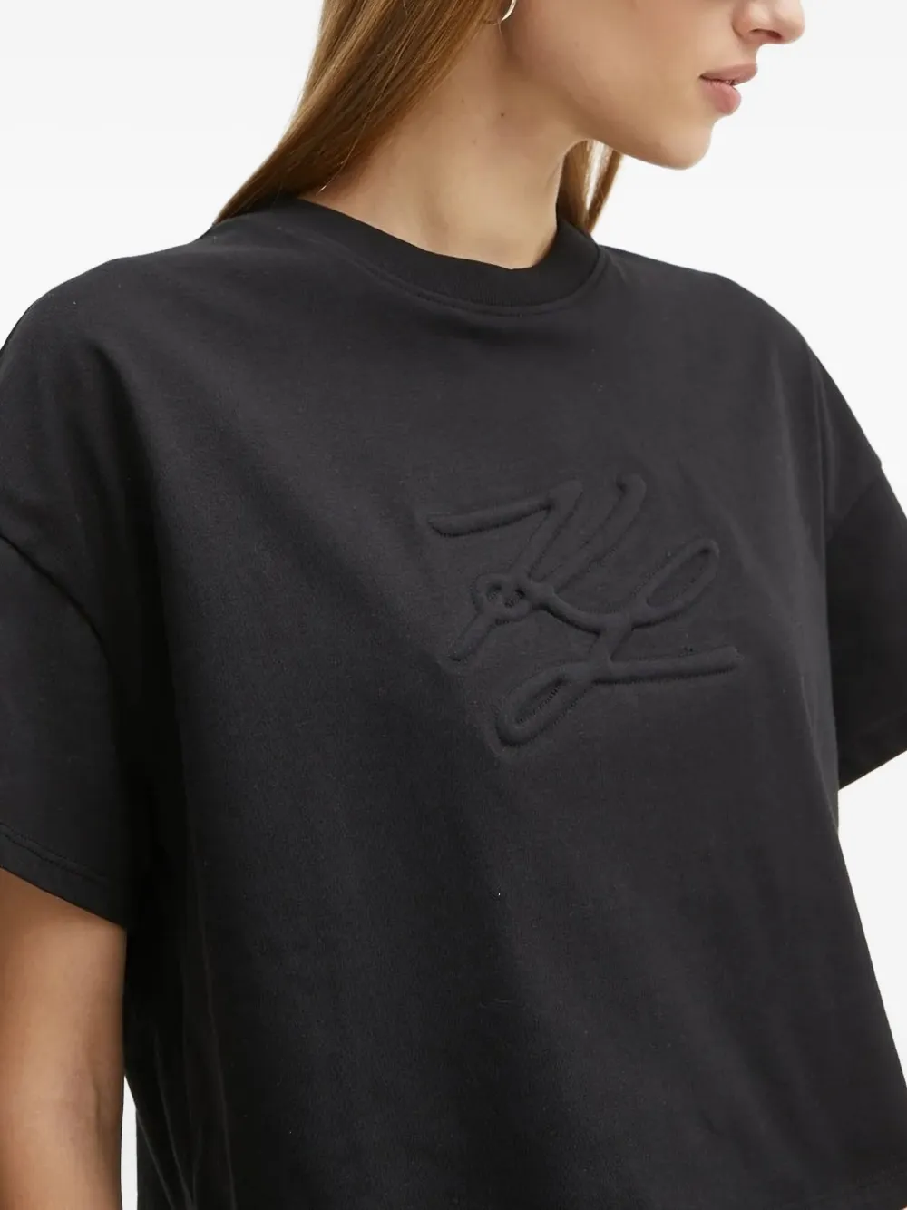 Karl Lagerfeld logo-embossed boxy T-shirt Zwart