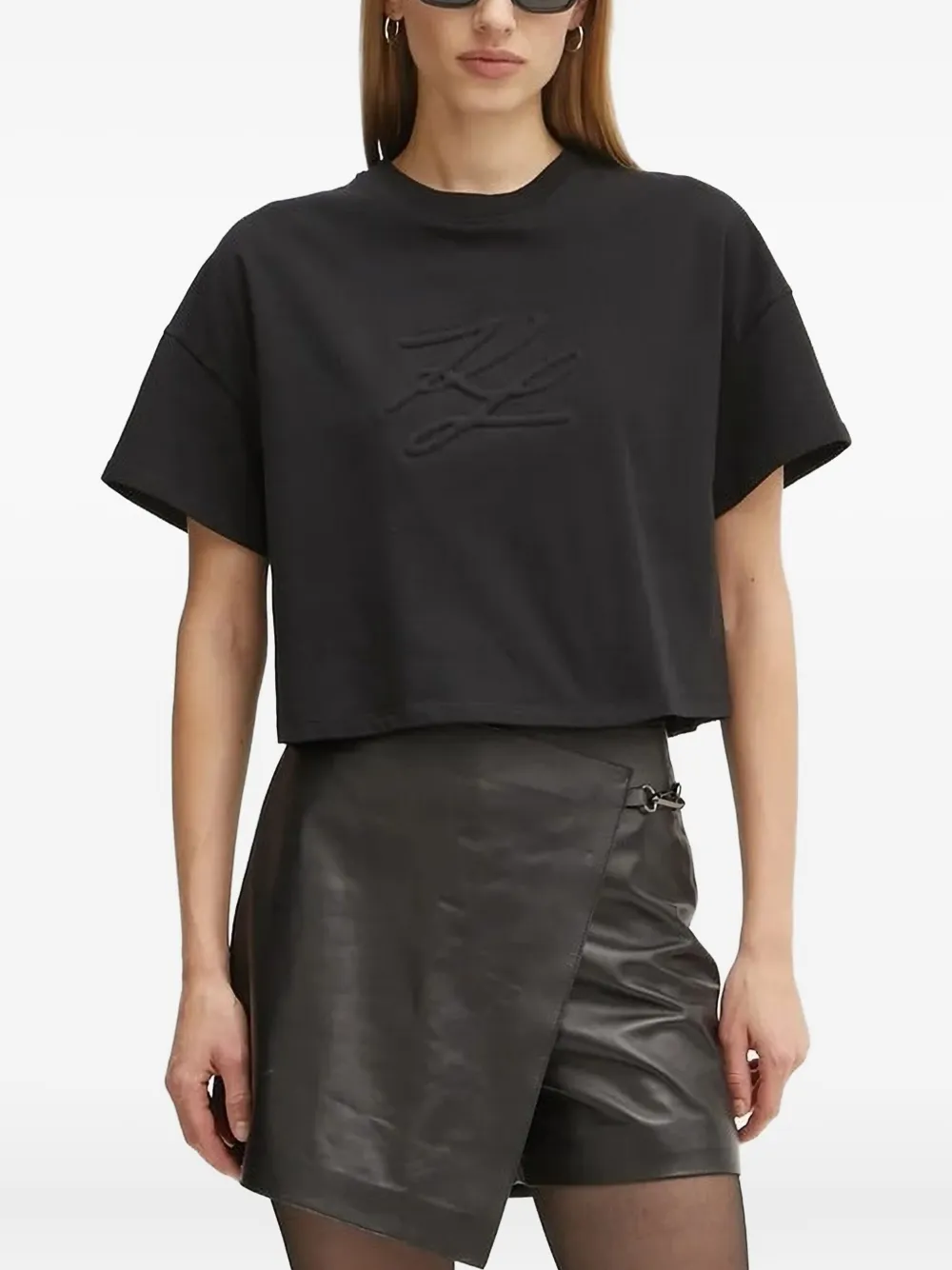 Karl Lagerfeld logo-embossed boxy T-shirt Zwart