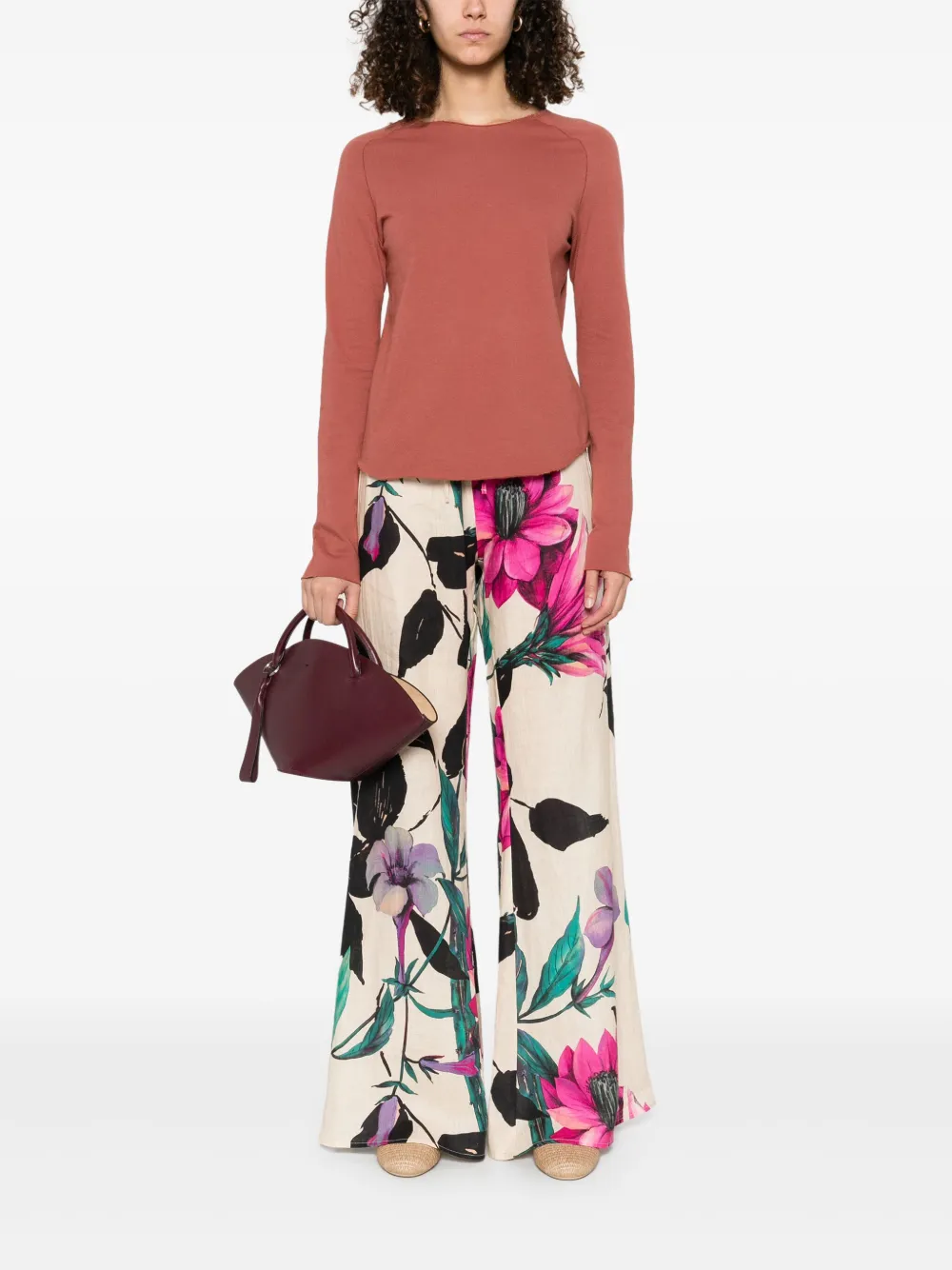 Hannes Roether Broek met bloemenprint - Beige