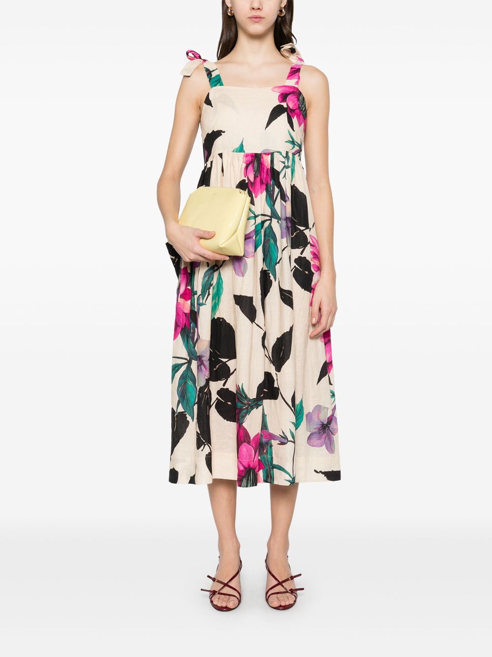 Hannes Roether Midi-jurk met bloemenprint - Beige