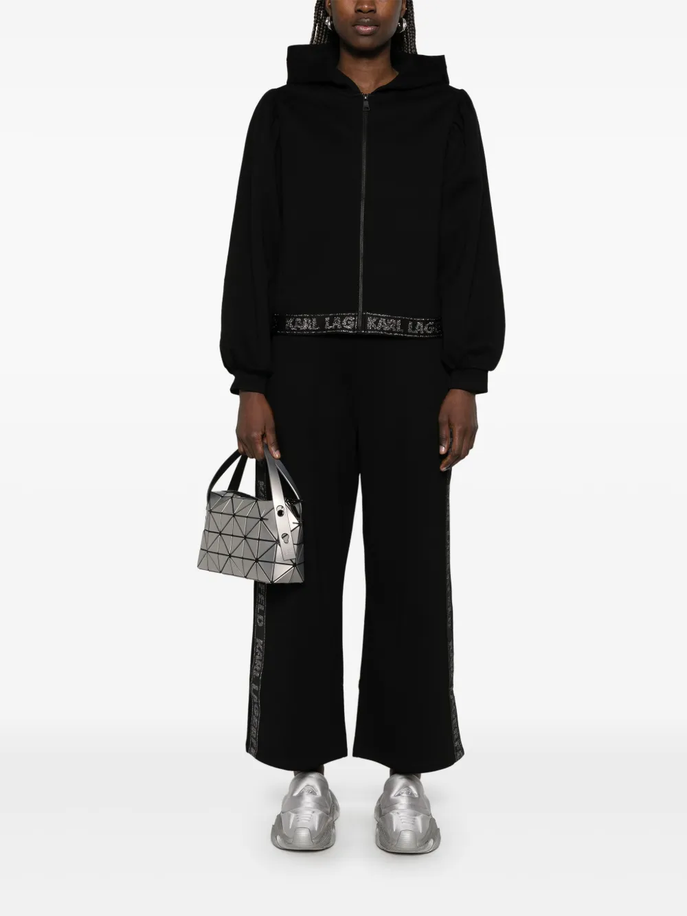 Karl Lagerfeld Broek met logoband en glitters - Zwart